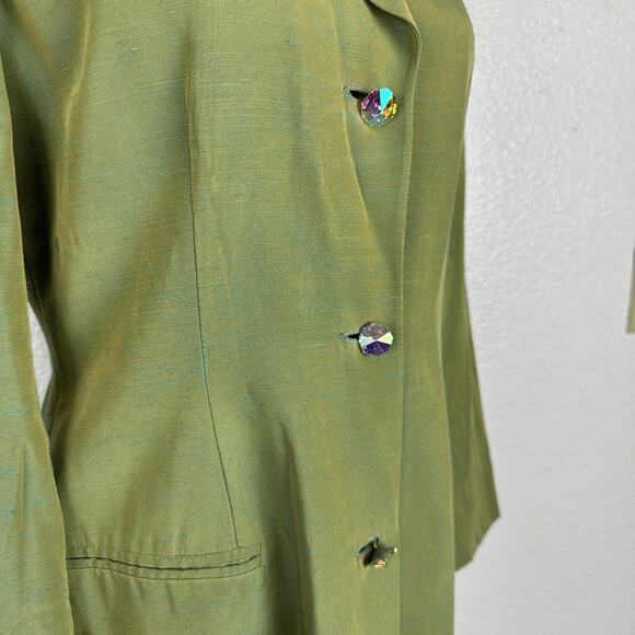 Vintage Diane Von Furstenberg Blazer Women Size 8 Iridescent Green Party 90s - Picture 6 of 12